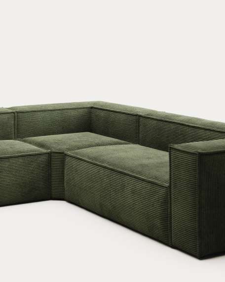 5-местный угловой диван Blok из плотного вельвета зеленого цвета 320 х 290 см