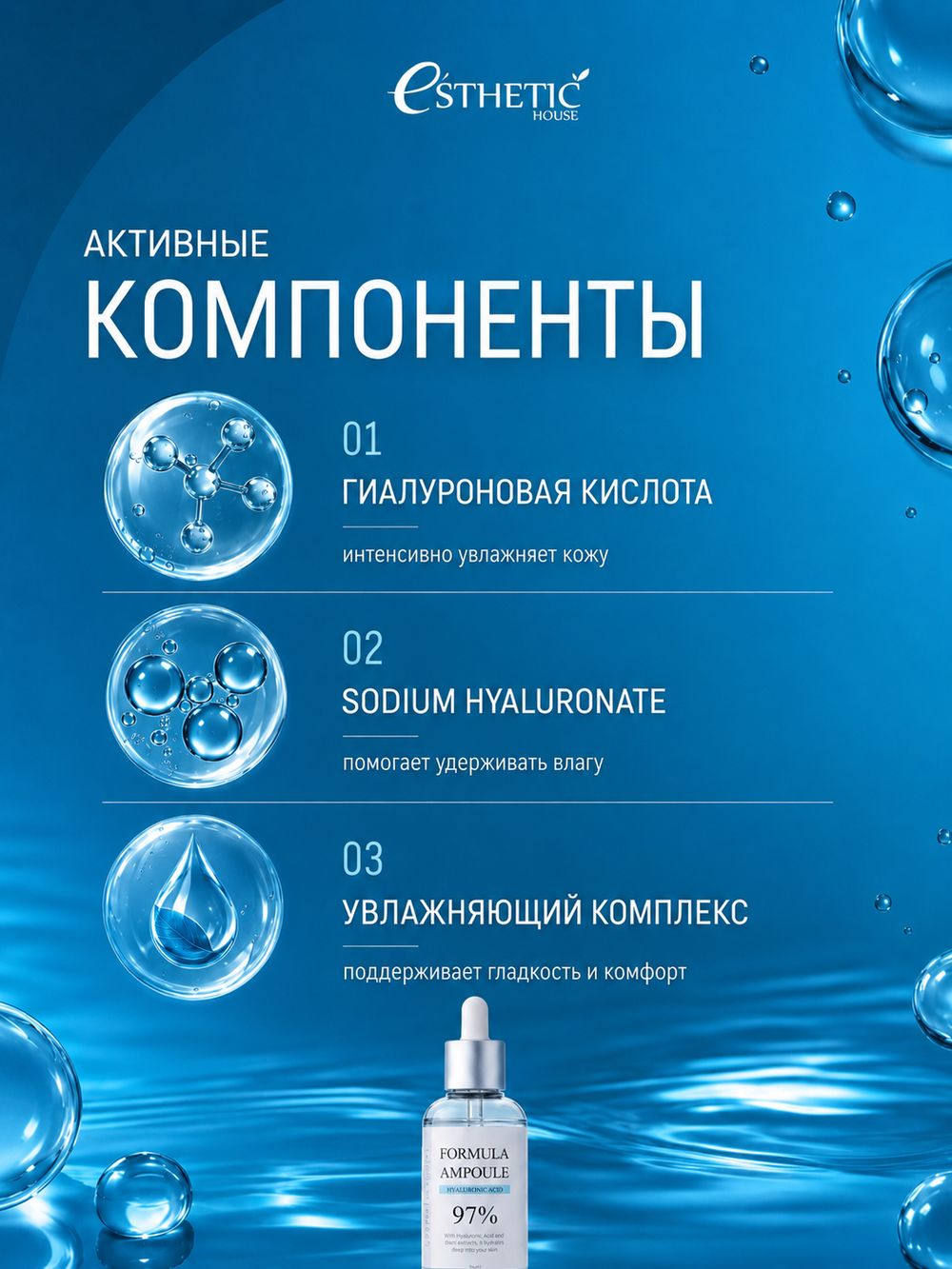 [ESTHETIC HOUSE] Сыворотка для лица ГИАЛУРОН Formula Ampoule Hyaluronic Acid, 80мл