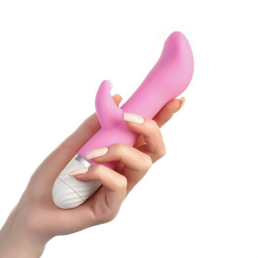 Розовый вибратор с клиторальным стимулятором - 19 см. (Цвет: розовый)