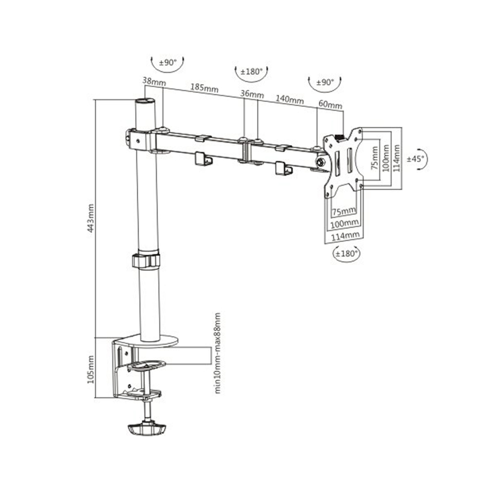 Настольный кронштейн Brateck LDT12-C012N для 1 монитора (13"-32")
