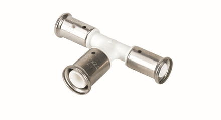 Тройник переходный увеличенный в центре, HENCO(ХЕНКО) ПВДФ пресс (белый), 26x32x26