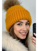 шапка ангора с меховым помпоном зимняя пушистая стильная