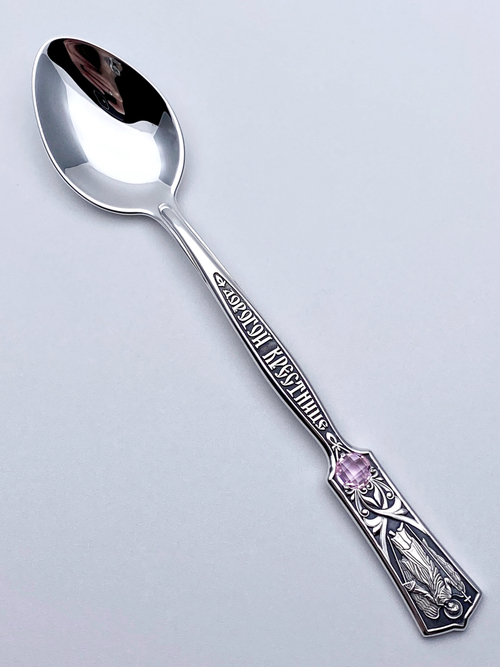 Ложка  из серебра/Чернение/Со вставкой из фианитов