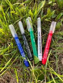 Маркер строительный тонкий разметочный с длинным наконечником / Набор 5 шт (красный, белый, черный, зеленый, синий) / Маркеры строительные для разметки по стеклу, дереву, металлу,ткани