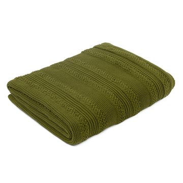 Плед из хлопка с буклированной вязкой оливкового цвета из коллекции essential, 130х170 см