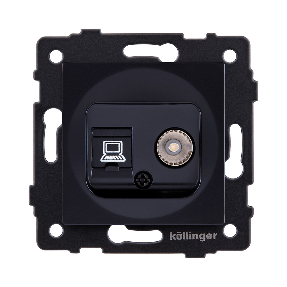 Розетка двойная TV (мама) + RJ45 Cat.6, черный Kollinger REA-021BK для Aspekt, Eleganz, Reflex