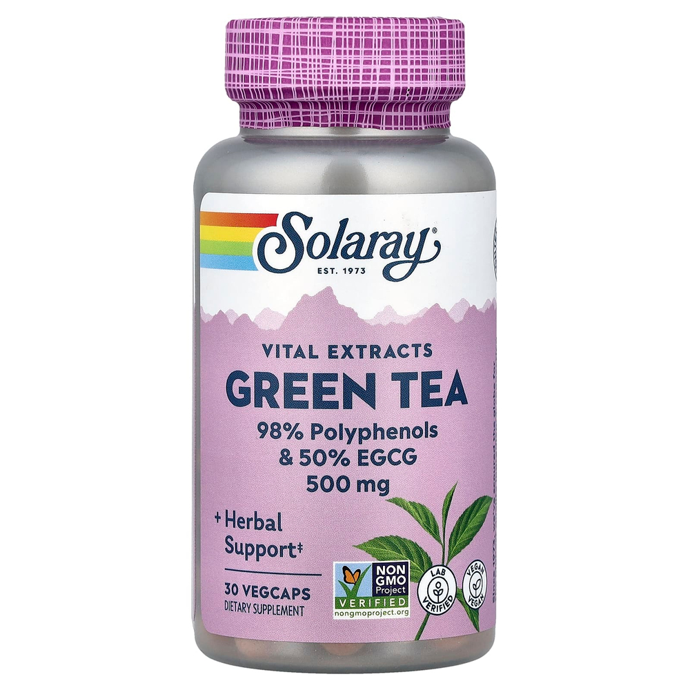 Solaray, Vital Extracts, зеленый чай, 500 мг, 30 растительных капсул