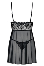 Черная сорочка с гипюровым верхом Imperia Babydoll LXL (46-48) (Цвет: черный)