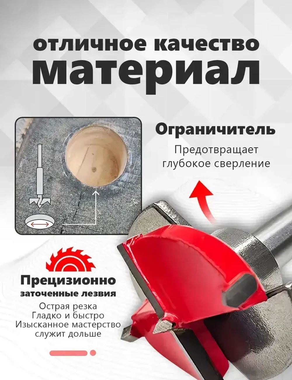 Сверло фреза Форстнера по дереву 35 мм с ограничителем TORGWIN для установки мебельных петель