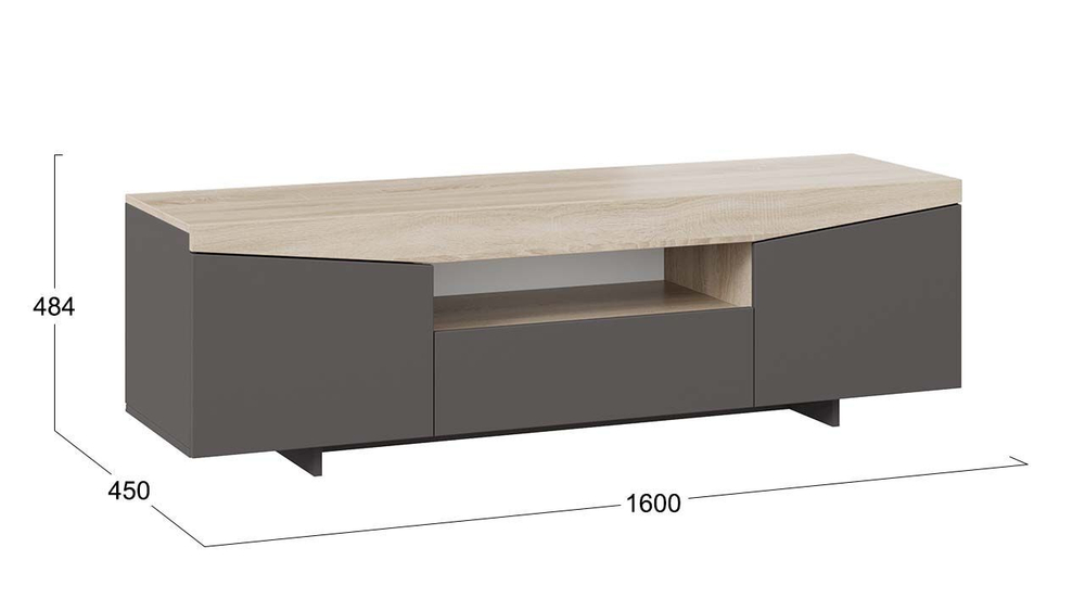 Тумба под телевизор напольная Дуб Сонома/Графит Серый 160х45х48 см