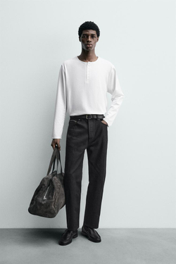 ZARA ФУТБОЛКА С ВОРОТНИКОМ НА ПУГОВИЦАХ, ЖЕЛТОВАТО-БЕЛЫЙ