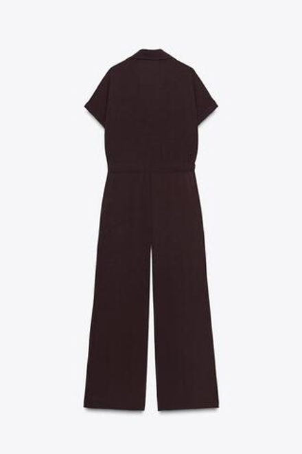 ZARA КОМБИНЕЗОН ИЗ СТРУЯЩЕЙСЯ ТКАНИ С КАРМАНАМИ, ШОКОЛАДНЫЙ