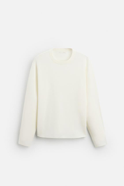 ZARA СВИТЕР ИЗ СМЕСОВОГО ХЛОПКА С РЕЛЬЕФНЫМ УЗОРОМ, КРЕМОВЫЙ