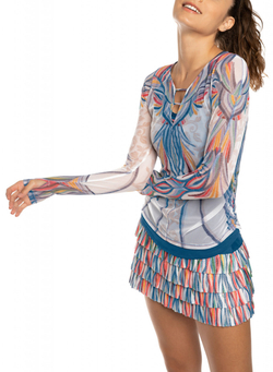 Женская теннисная футболка (dł. Рукава) Lucky in Love A Stitch In Time Sheer We Go L/S Women - slate