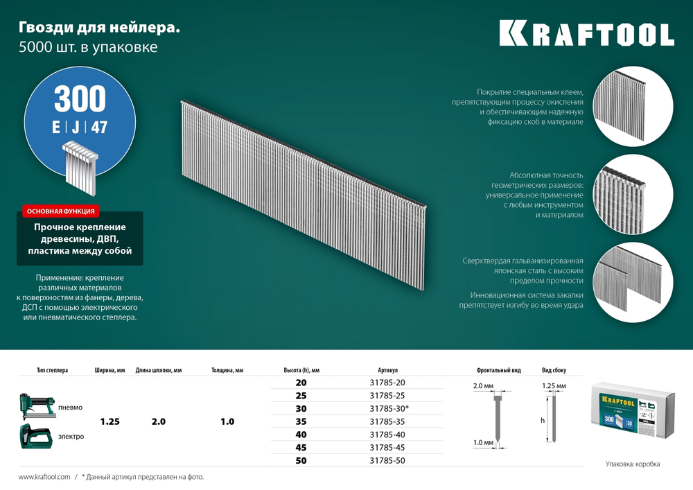 KRAFTOOL 40 мм гвозди для нейлера тип 300, 5000 шт