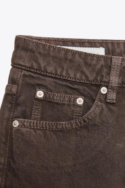 ZARA ДЖИНСЫ TRF MOM FIT С ВЫСОКОЙ ПОСАДКОЙ, КОРИЧНЕВЫЙ