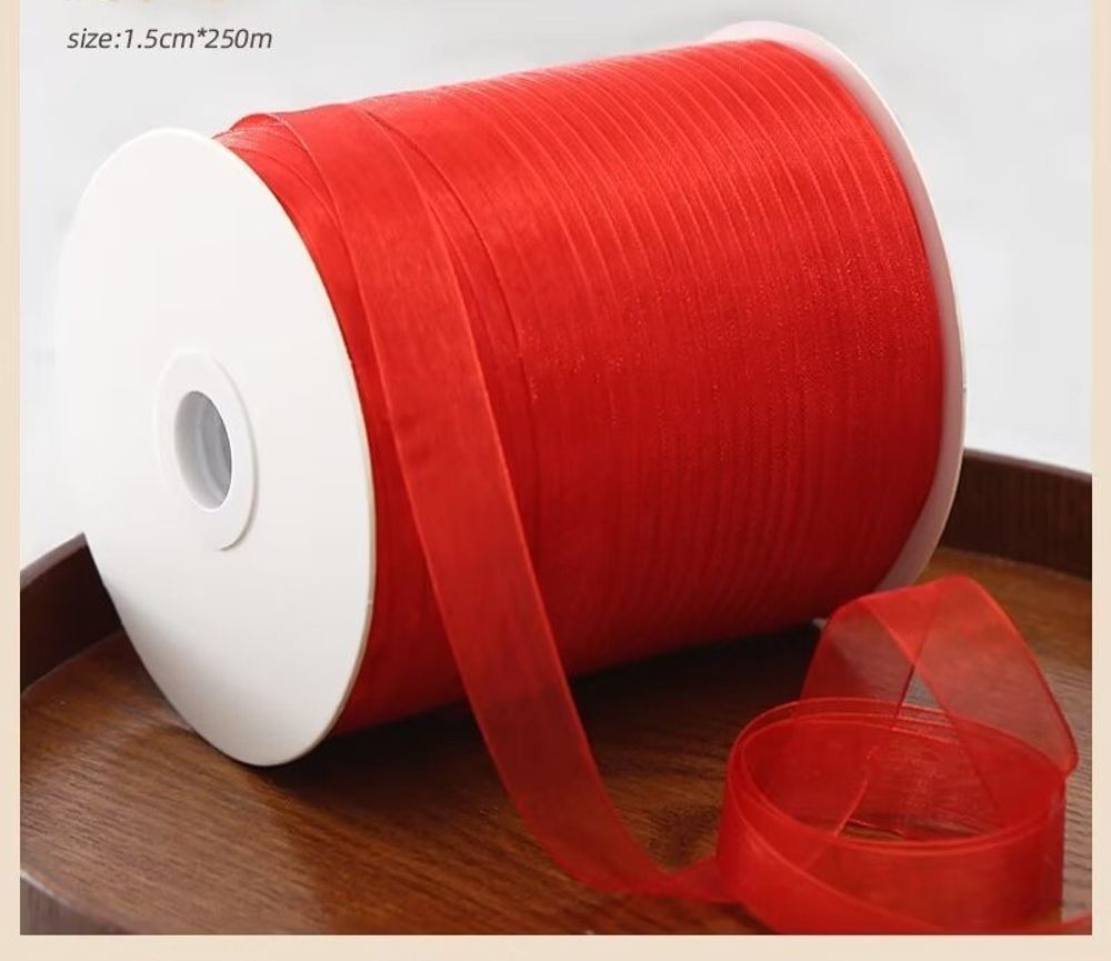 Лента органза, (1,5см*250м), Красный
