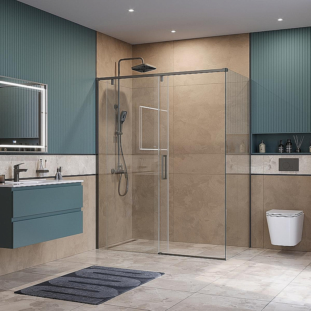 Душевой уголок BelBagno SOFT_CLOSE-1-AH-1 160х100 стекло прозрачное/профиль оружейная сталь