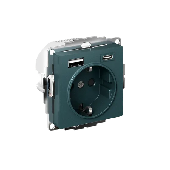 Розетка AtlasDesign 16А с 2-мя заряд. устройствами USB тип A+C 5В/2.4А 2х5В/1.2А механизм изумруд SE ATN000832