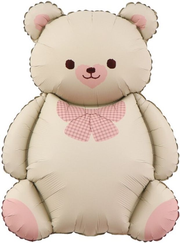 К Шар (35''/89 см) фигура Мишка с бантом Бежевый/Розовый Сатин (БГ-28)