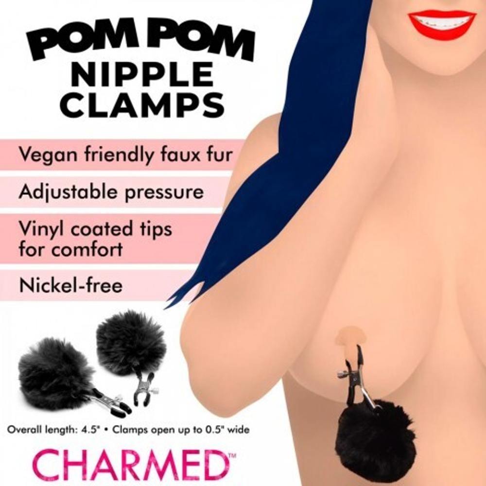 Зажимы для сосков Charmed Pom Pom Nipple Clamp, черный, 11.4 см