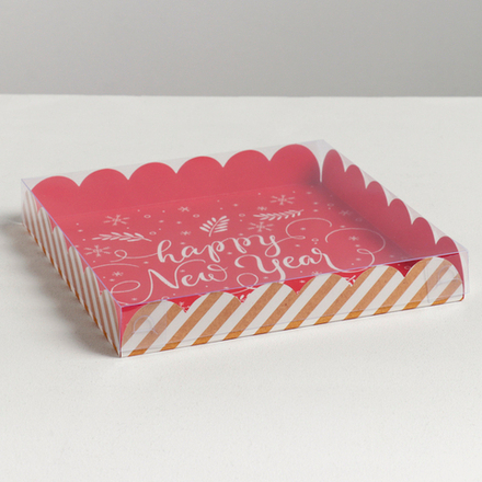 Коробка для кондитерских изделий с PVC-крышкой «Happy new year», 21 × 21 × 3 см