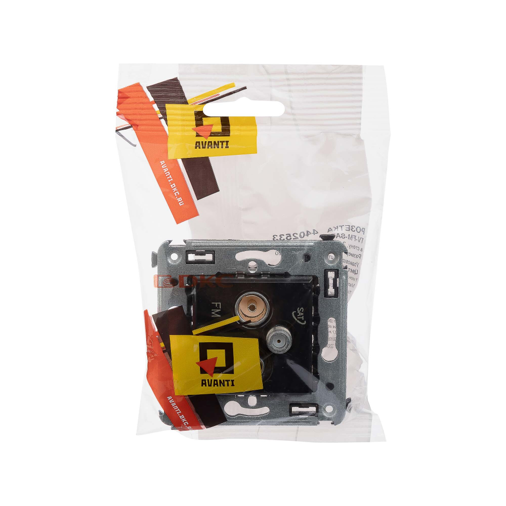 Розетка TV-FM-SAT в стену, "Avanti", "Черный квадрат"