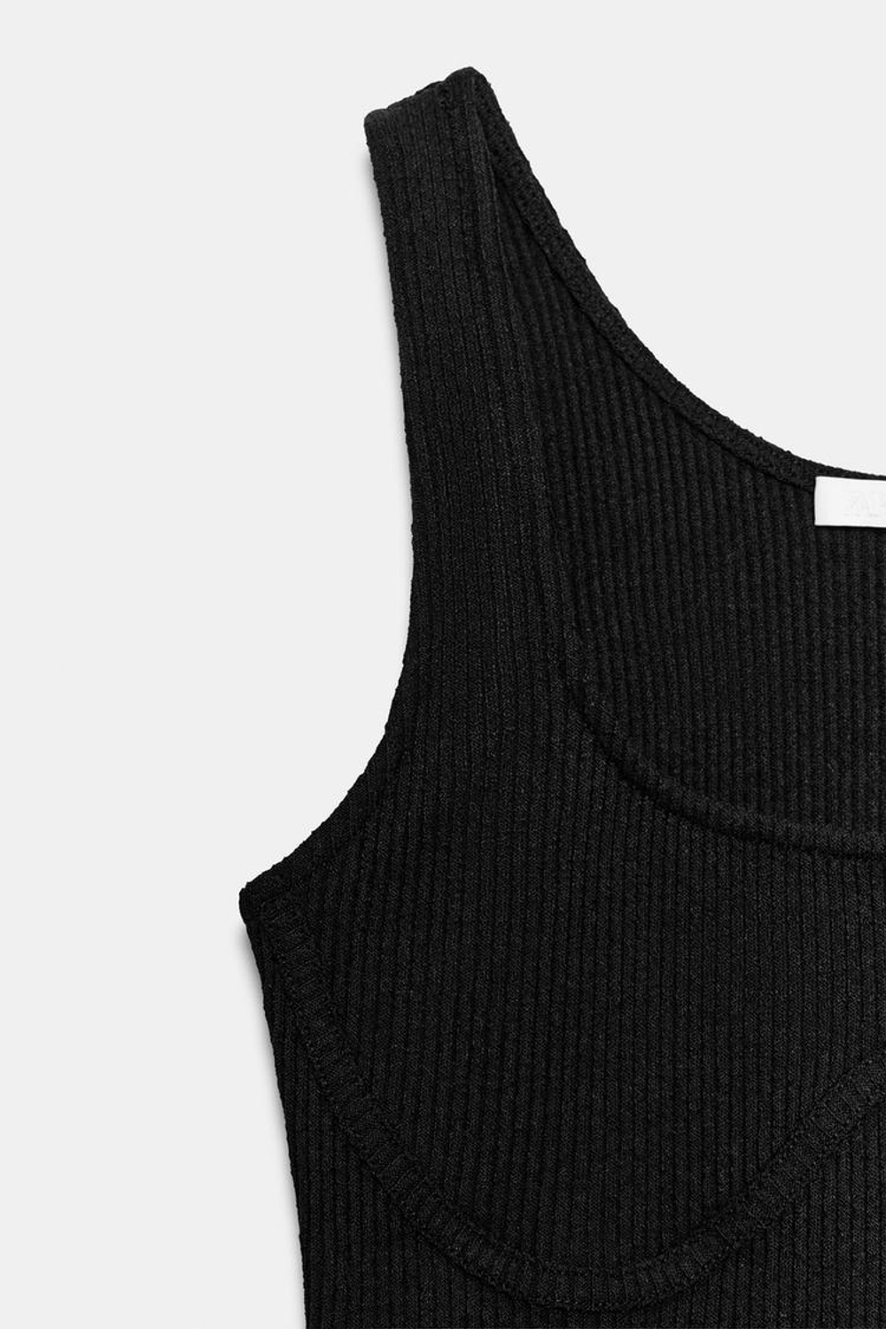 ZARA КРОП-ТОП НА БРЕТЕЛЯХ В РУБЧИК, ЧЕРНЫЙ