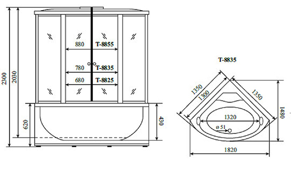 Душевой бокс Timo Comfort 135x135 T-8835C с гидромассажем