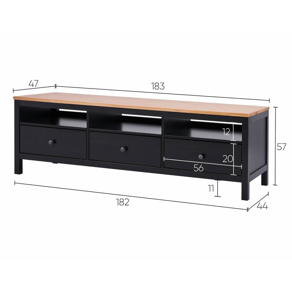 Тумба под ТВ Хемнэс Hemnes/ Кымор, 183х47х57 см, черный/светло-коричневый