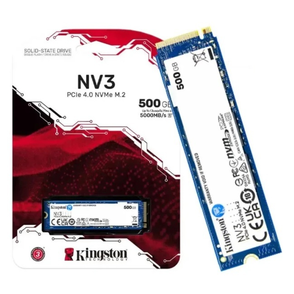 Жесткий диск SSD M.2 500Gb Kingston NV3, 5000/3000MBs, 250000 IOPS, TLC 3D NAND, 2280, PCI-E 4.0 x4 (SNV3S/500G)