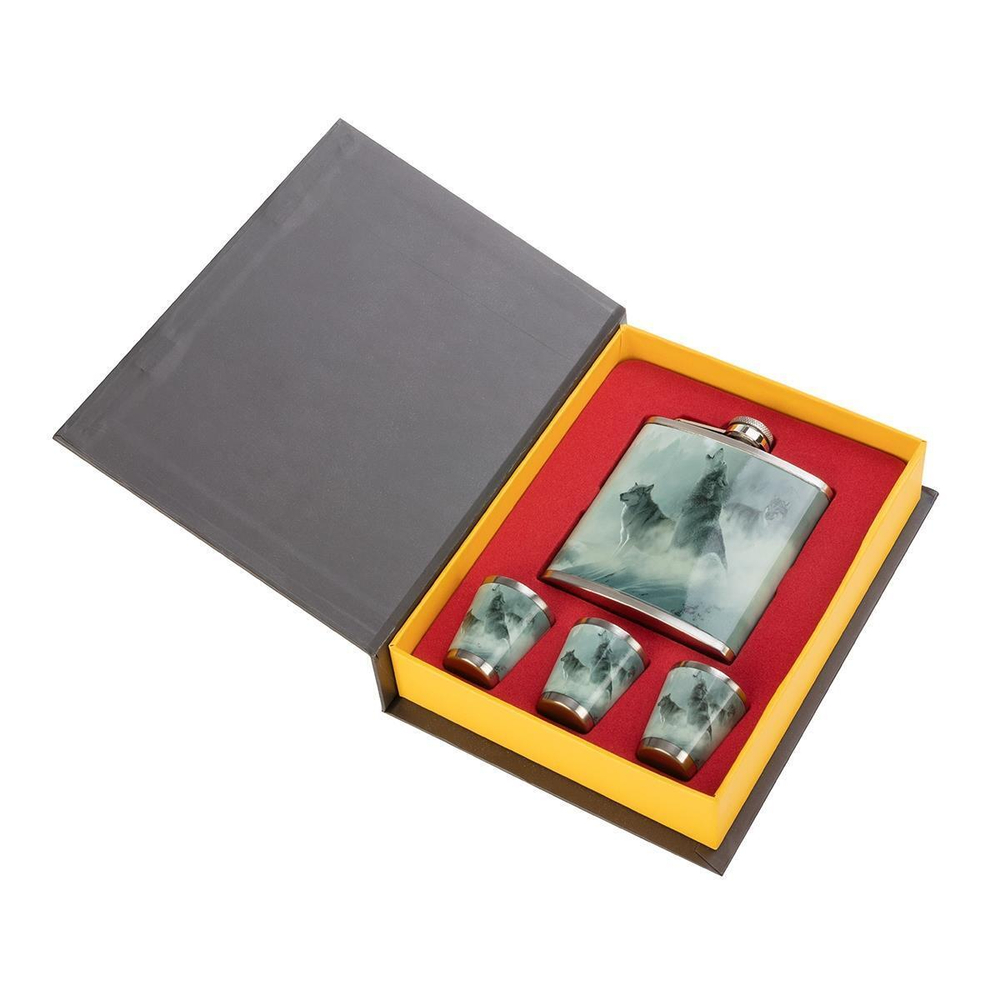 Набор Helios Книга охотника Волки (фляжка 210мл + 3 стопки) (HS-KO-W-A19)