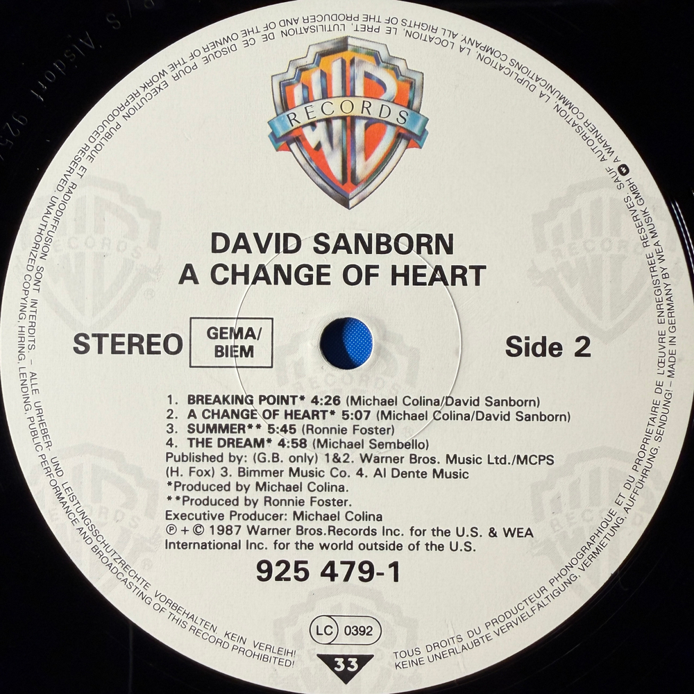 David Sanborn - A Change Of Heart (Германия 1987г.)