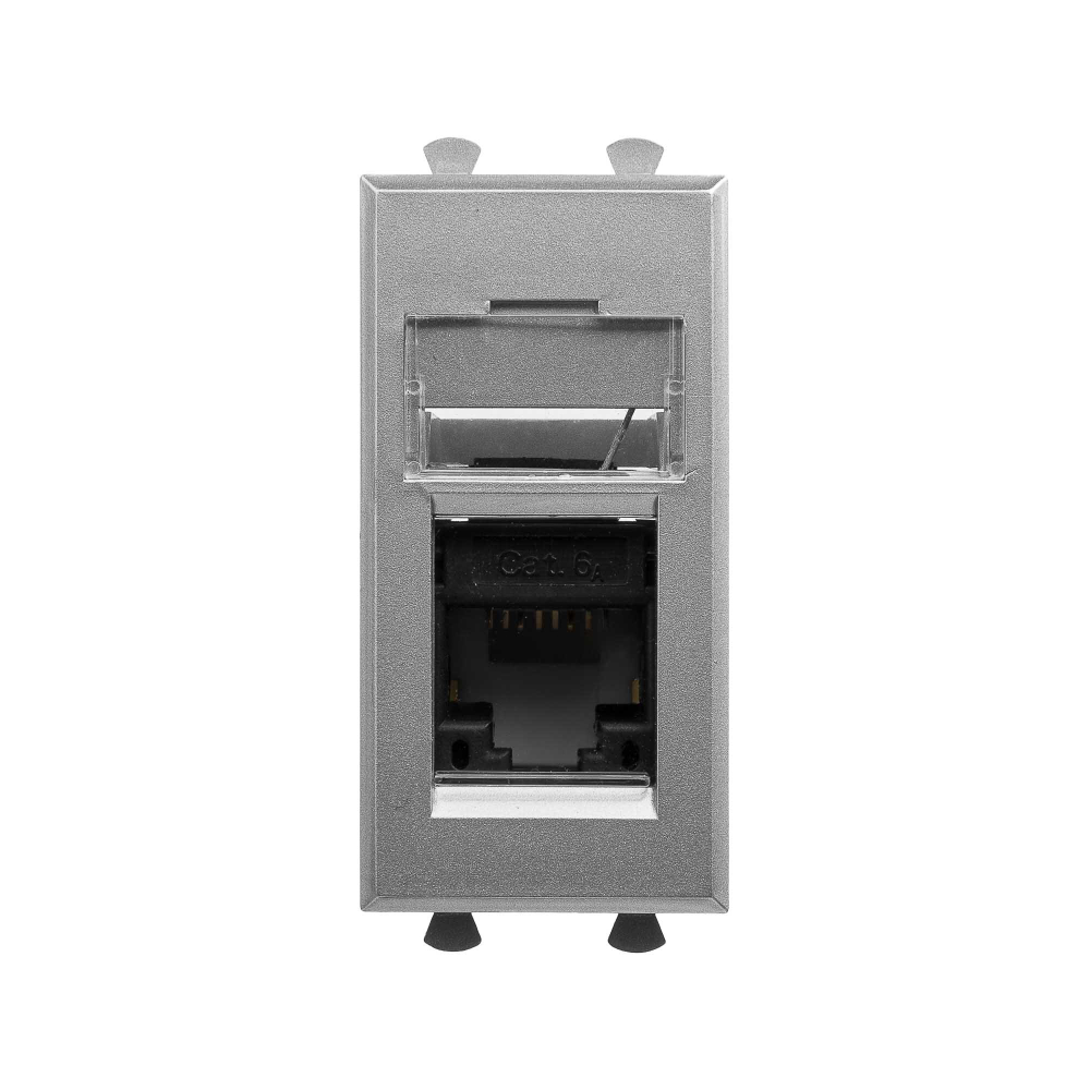 Компьютерная розетка RJ-45 модульная, кат.6А, "Avanti", "Закаленная сталь", 1 модуль