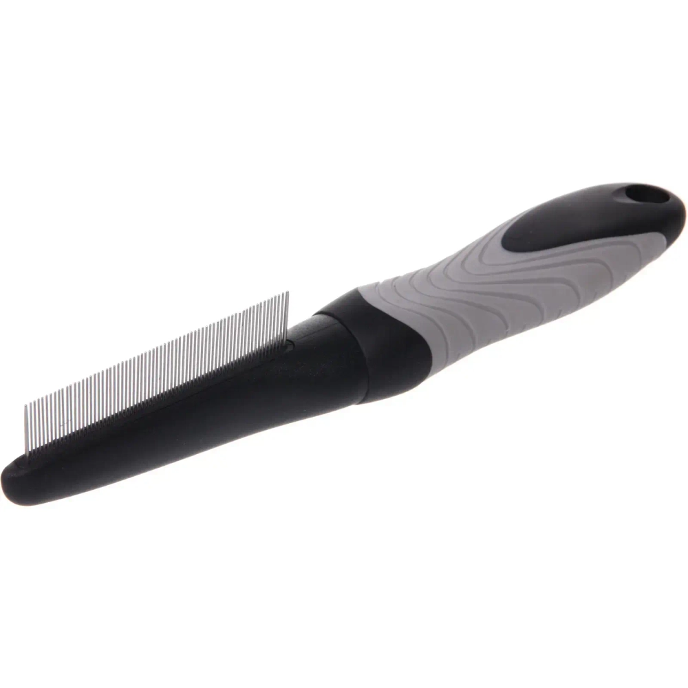 Расческа - гребень с частыми зубьями для животных «ПРЕМИУМ - МОЙ БРО», прорезиненная ручка, цвет серый/черный, 4*21.7см