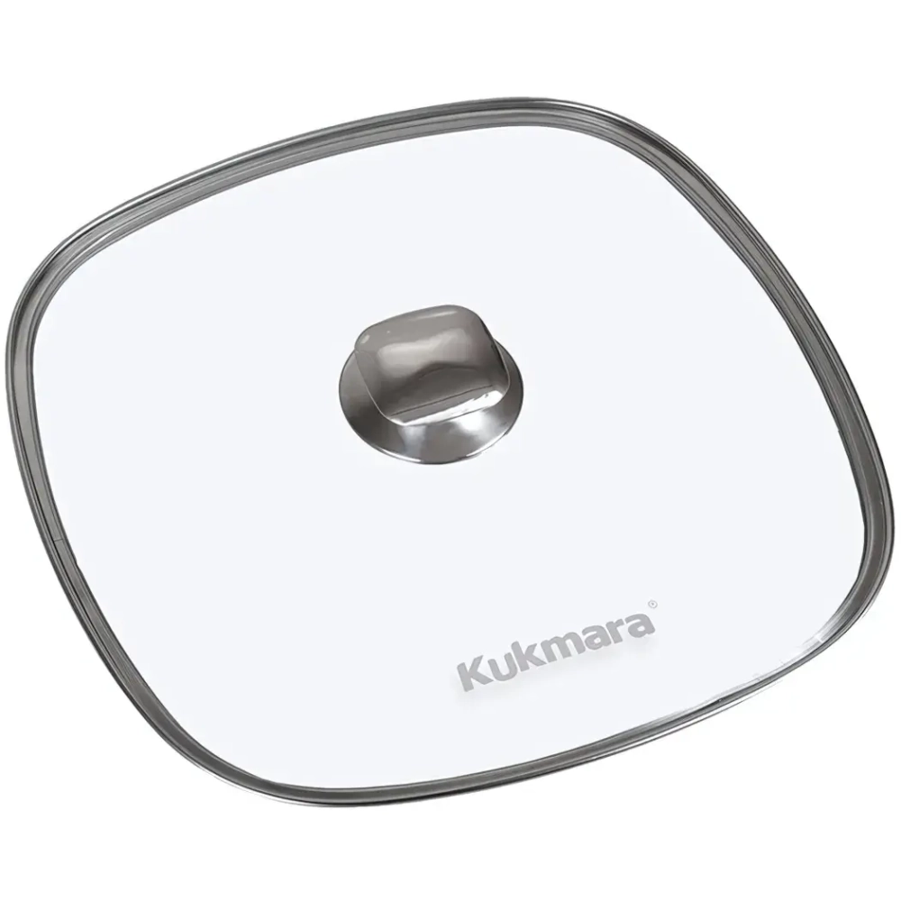 Крышка стеклянная квадратная 280мм, с ободом и ручкой из нерж. стали, деколь серая