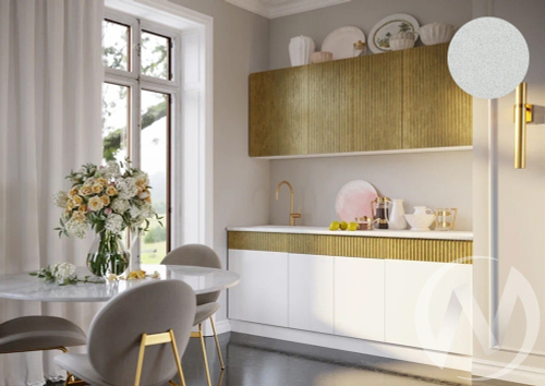 Кухня Оливия NEW 2;0м (белый/белый глянец холодный; голдэн пэлас/антарес)