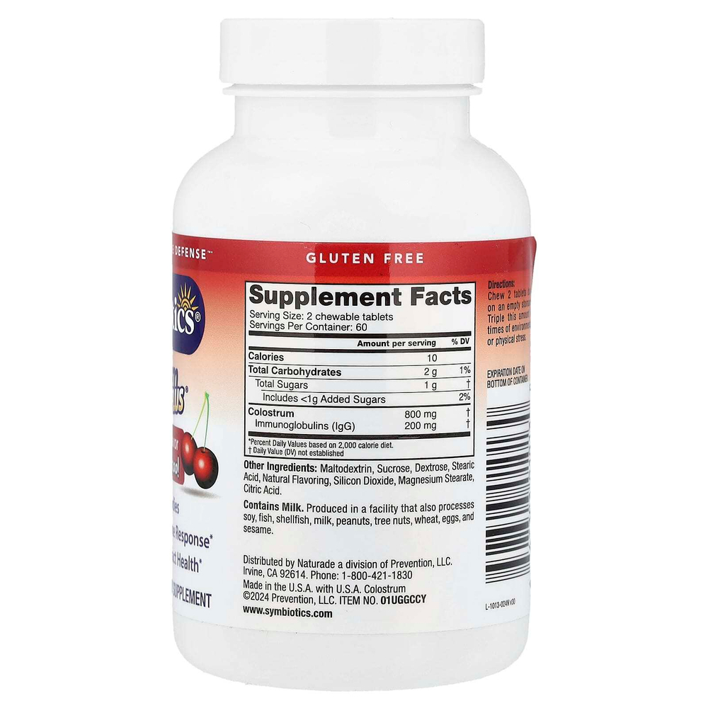 Symbiotics, Colostrum Plus®, жевательные таблетки с молозивом, со вкусом черешни, 120 жевательных таблеток