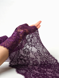 Кружево шантильи эластичное фиолетовое с люрексом ширина 22 см