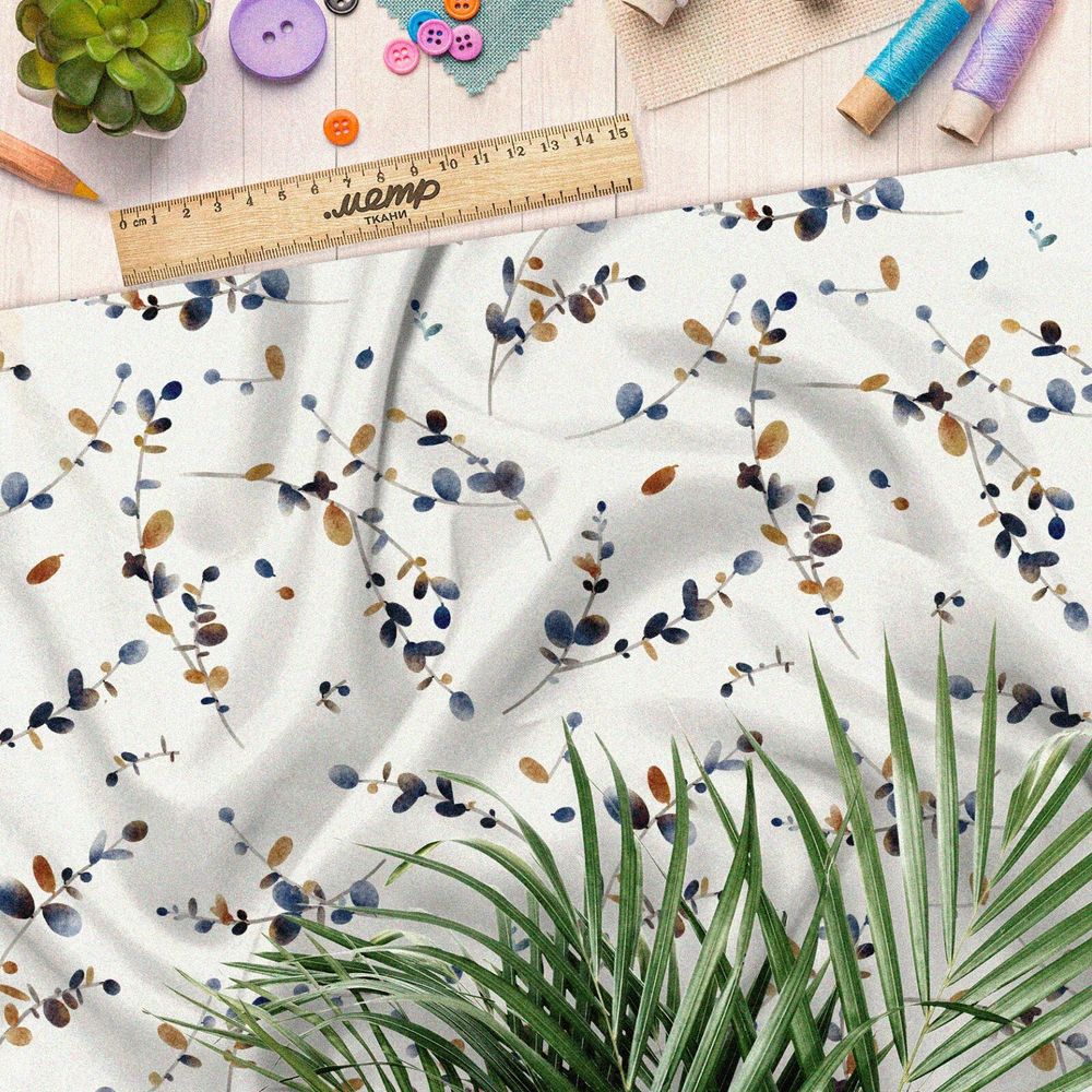 Ткань сатин веточки эвкалипта