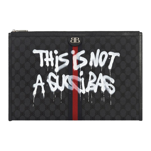 GUCCI Balenciaga Collaboration Canvas With Leather Laptop Bag Unisex Black
