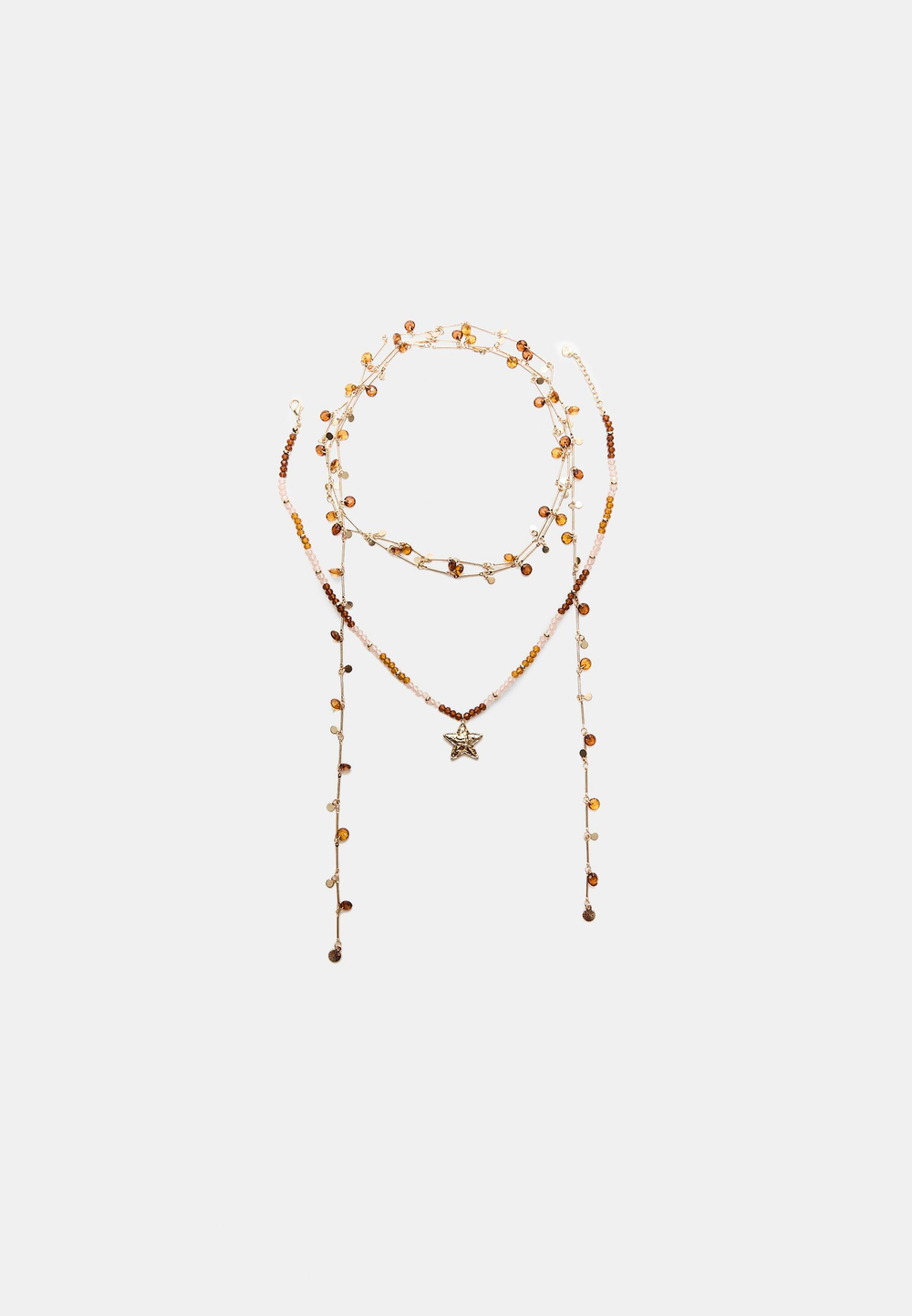STRADIVARIUS Комплект из 2 ожерелий из бусин и звезд, золотой