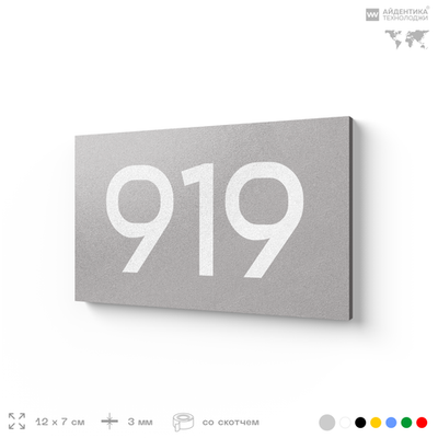 Номер на дверь 919, табличка на дверь для офиса, квартиры, кабинета, аудитории, склада, серая 120х70 мм, Айдентика Технолоджи
