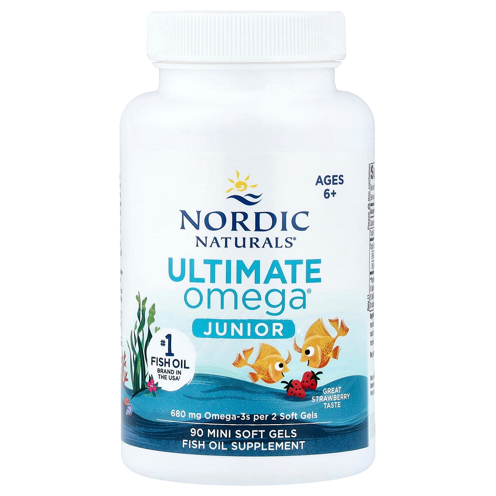 Nordic Naturals, Ultimate Omega® Junior, для детей от 6 лет, со вкусом клубники, 90 мини-капсул (340 мг в 1 капсуле)