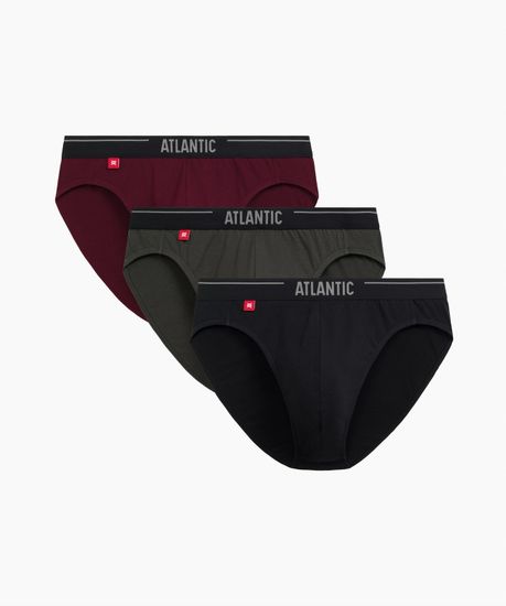 Мужские трусы (3шт) слипы спорт Atlantic 3MP-094, хлопок, темно-фиолетовый + черный + темный хаки