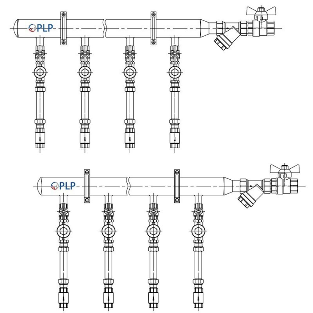 Узел коллекторный для водоснабжения этажный с левым подключением на 2 выхода PLP УКЭВ-Л-25-40НЖ-100-2-15-РД15-В110-КО15
