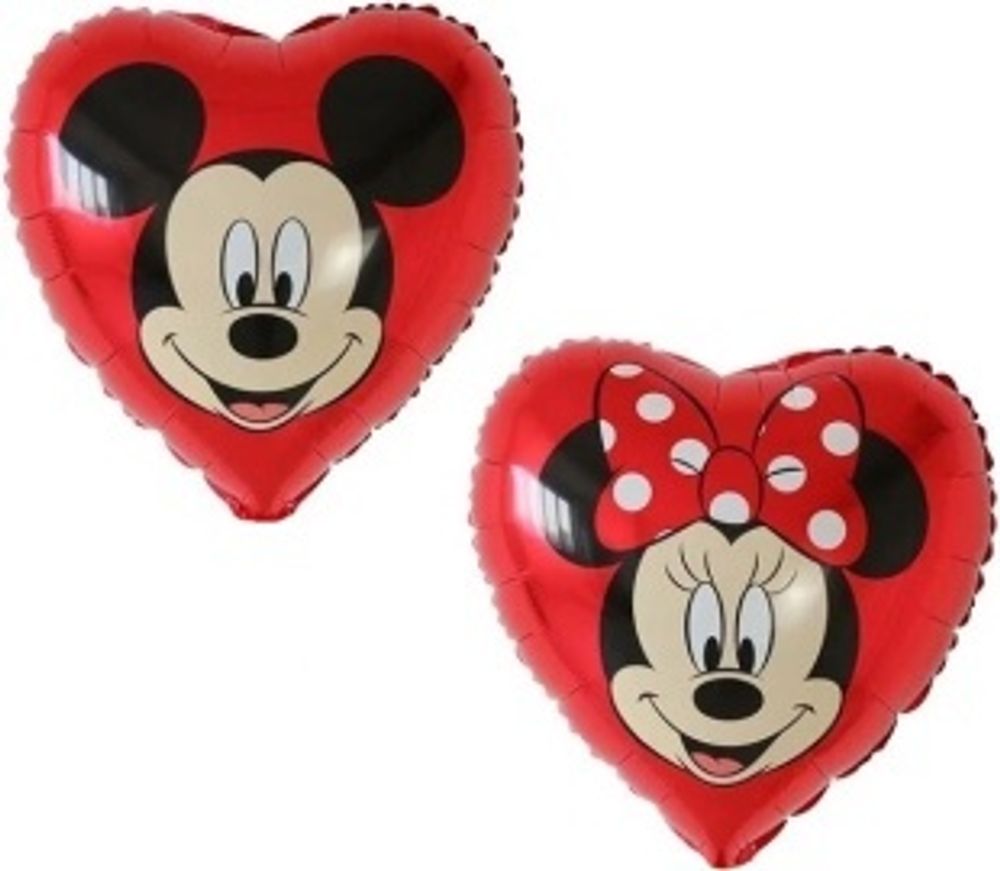 К Шар (18''/46 см) Сердце, Микки Маус и Минни Маус, Красный(БГ-15)