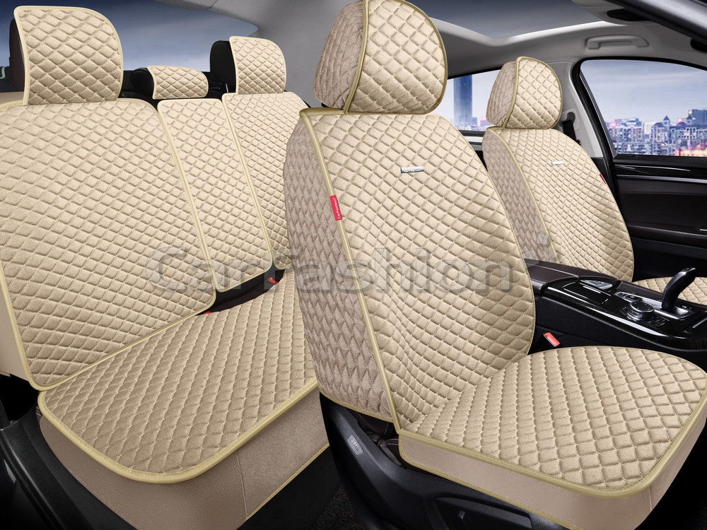 Накидки сидений ПОЛНЫЙ CarFashion (кт) -«RANCHO PLUS» 27360 -ЛЕН бежевый/бежевый/бежевый