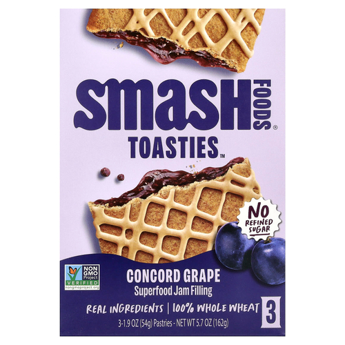 Smash Foods, Toasties™, виноград сорта «конкорд», 3 шт. по 54 г (1,9 унции)