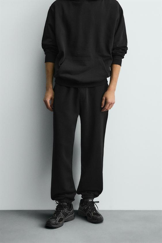 ZARA БАЗОВЫЕ БРЮКИ-ДЖОГГЕРЫ, ЧЕРНЫЙ